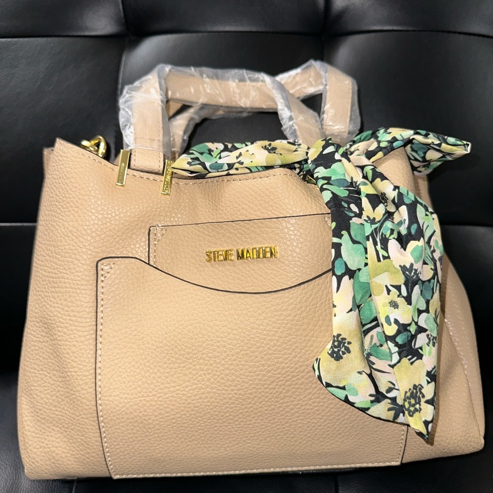 Steve Madden Tan Handbag with Floral Scarf - Picture 1 of 1